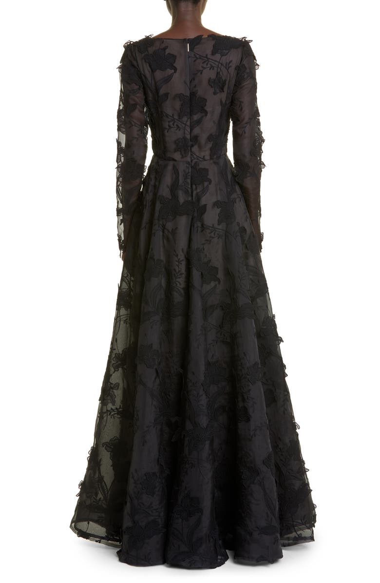 Jason Wu Collection Floral Embroidery Long Sleeve Silk Organza A-Line Gown, Alternate, color, 