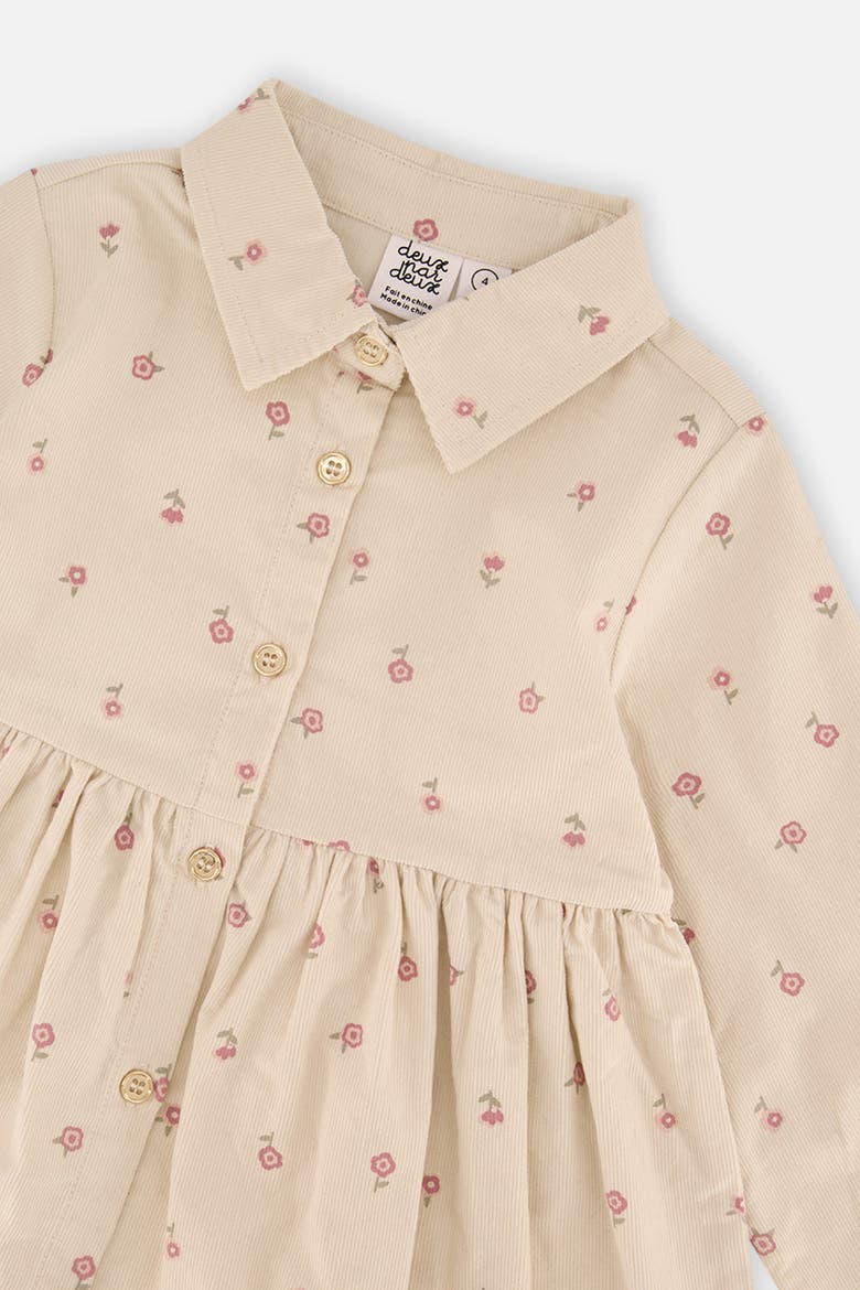 Corduroy Button Front Puff Sleeve Shirt Dress, Alternate, color, Beige Floral Print