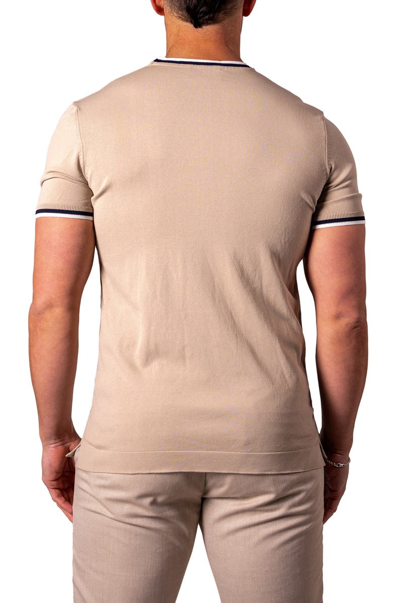 Maceoo Tipped Short Sleeve Sweater, Alternate, color, Light Brown