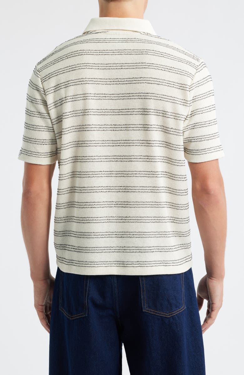 Percival Laurent Stripe Johnny Collar Cotton Blend Polo, Alternate, color, Ecru