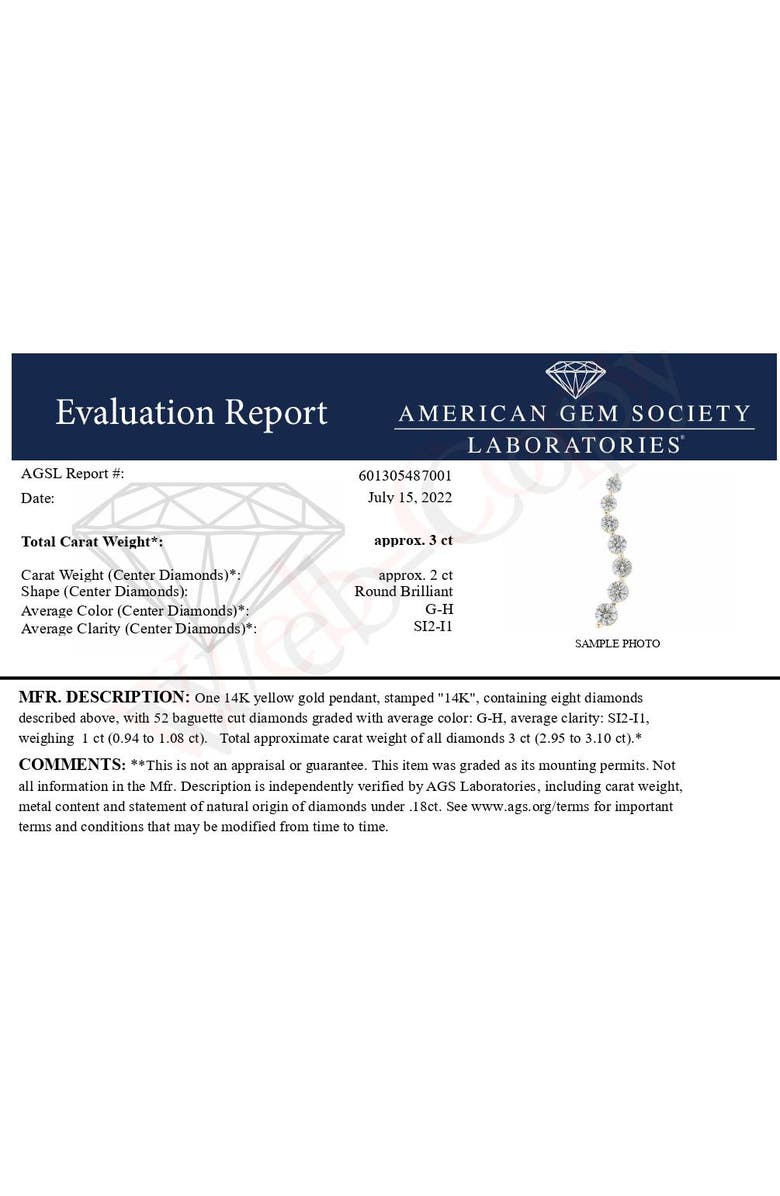 Haus of Brilliance AGS Certified 14K Yellow Gold 3.0 Cttw Baguette Round Diamond Journey Pendant Necklace, Alternate, color, Yellow