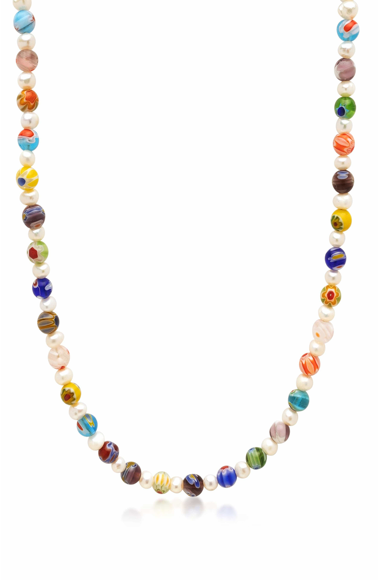 Nialaya Pearl Necklace with Hand-Painted Glass Beads, Main, color, Multicolor
