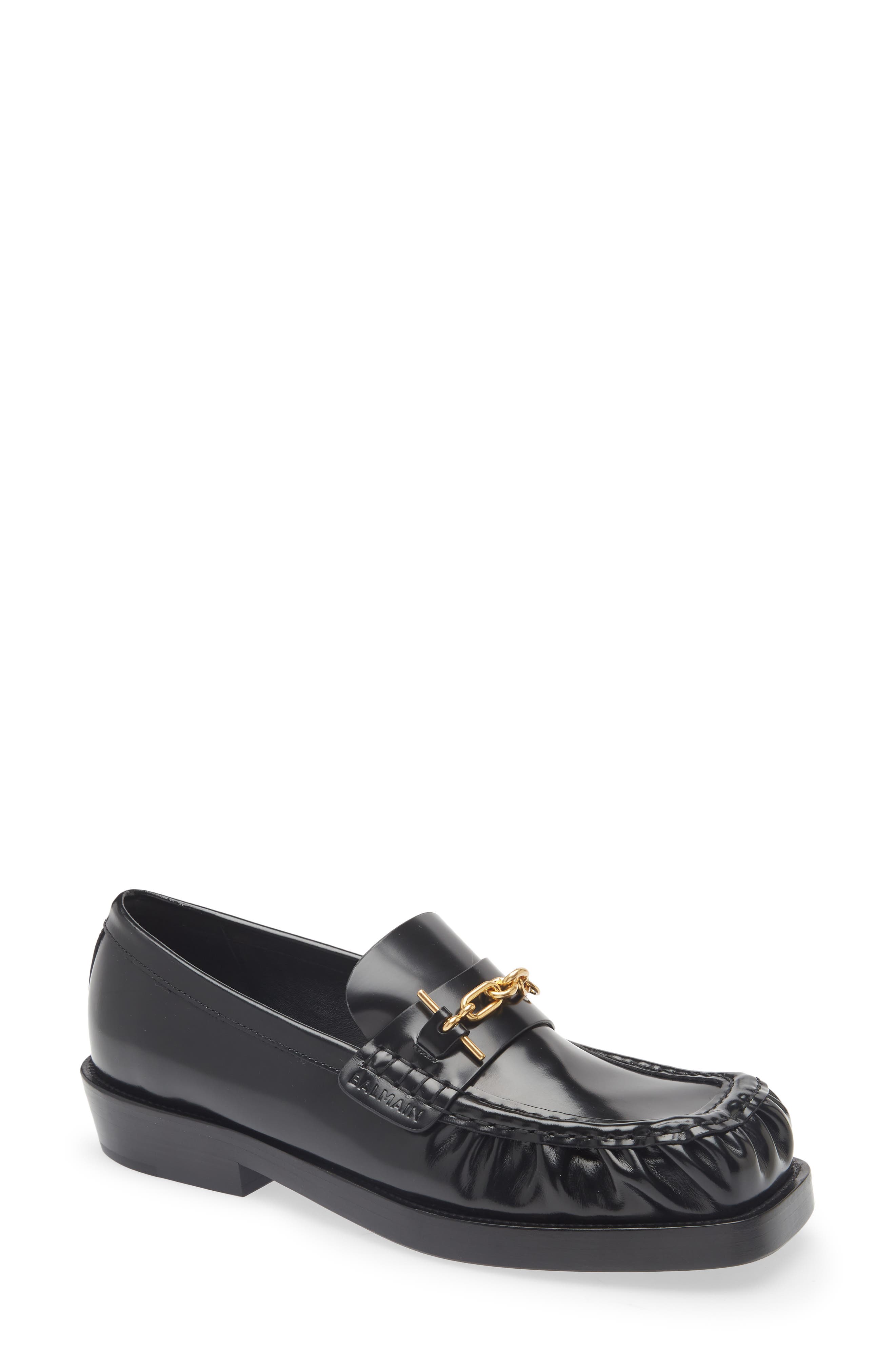 Balmain Sync Glazed Leather Loafer, Main, color, 0Pa Black