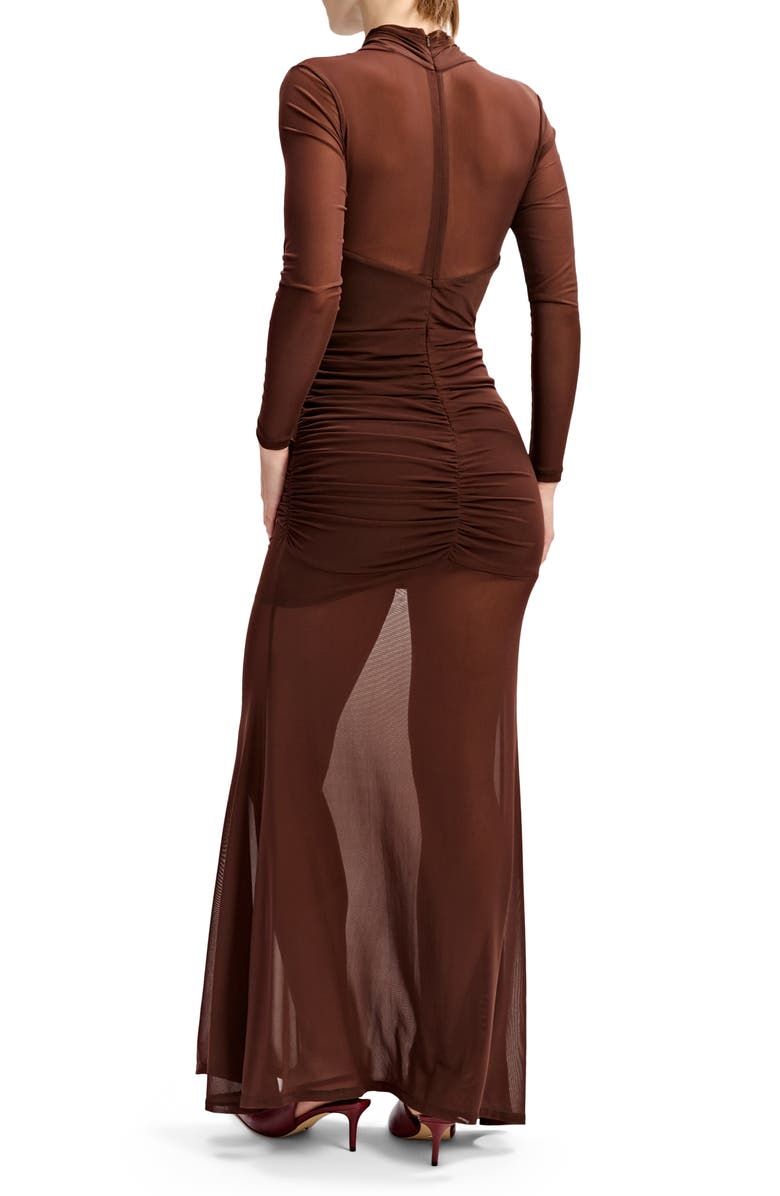 Bardot Veria Front Wrap Long Sleeve Mesh Gown, Alternate, color, Chocolate