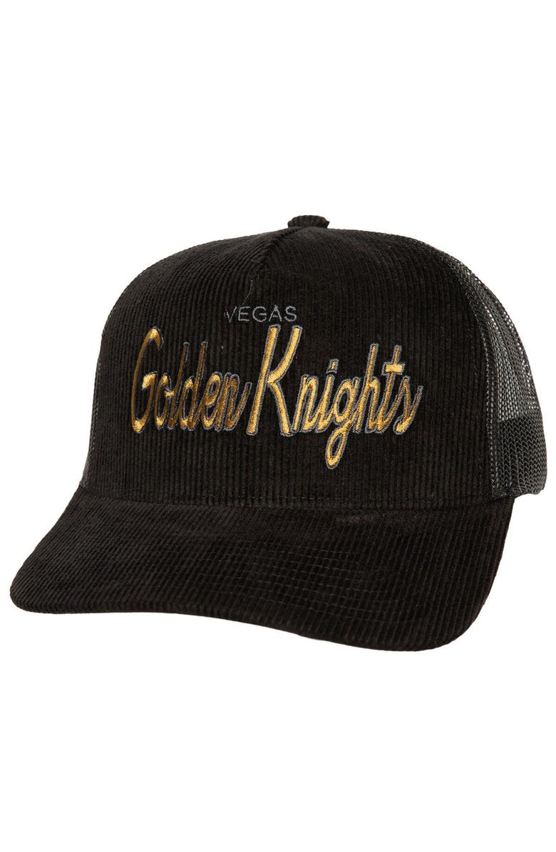Mitchell & Ness Men's Mitchell & Ness Black Vegas Golden Knights Times Up Classic Script Cord Trucker Adjustable Hat, Main, color,