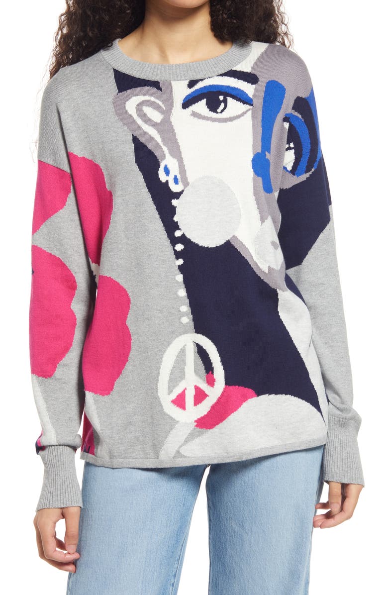 Nordstrom Cristina Martinez Intarsia Design Cotton & Cashmere Crewneck, Main, color, 