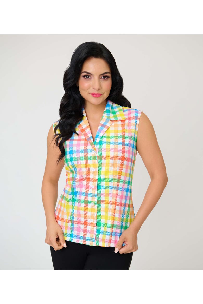 Notched Collar Cotton Blouse, Alternate, color, Yellow Rainbow Gingham