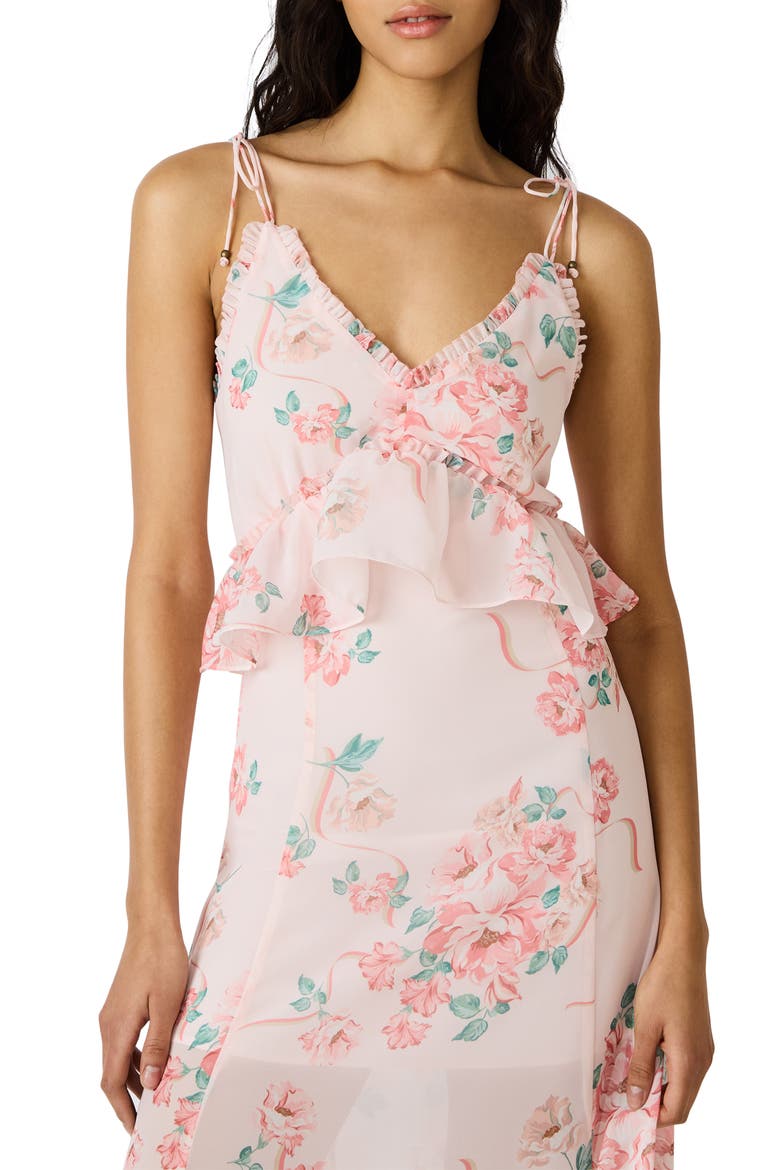 Ilara Floral Ruffle Detail Maxi Dress, Alternate, color, PEACH ROMANCE