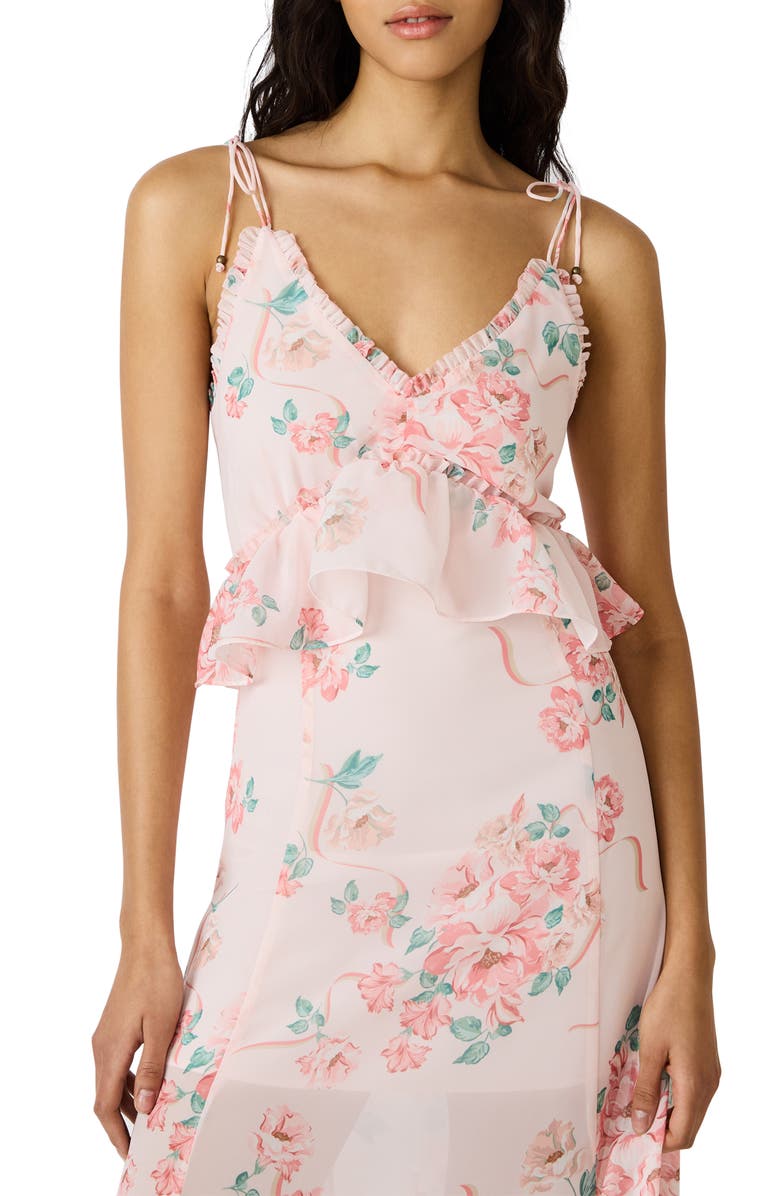 Steve Madden Ilara Floral Ruffle Detail Maxi Dress, Alternate, color, Peach Romance