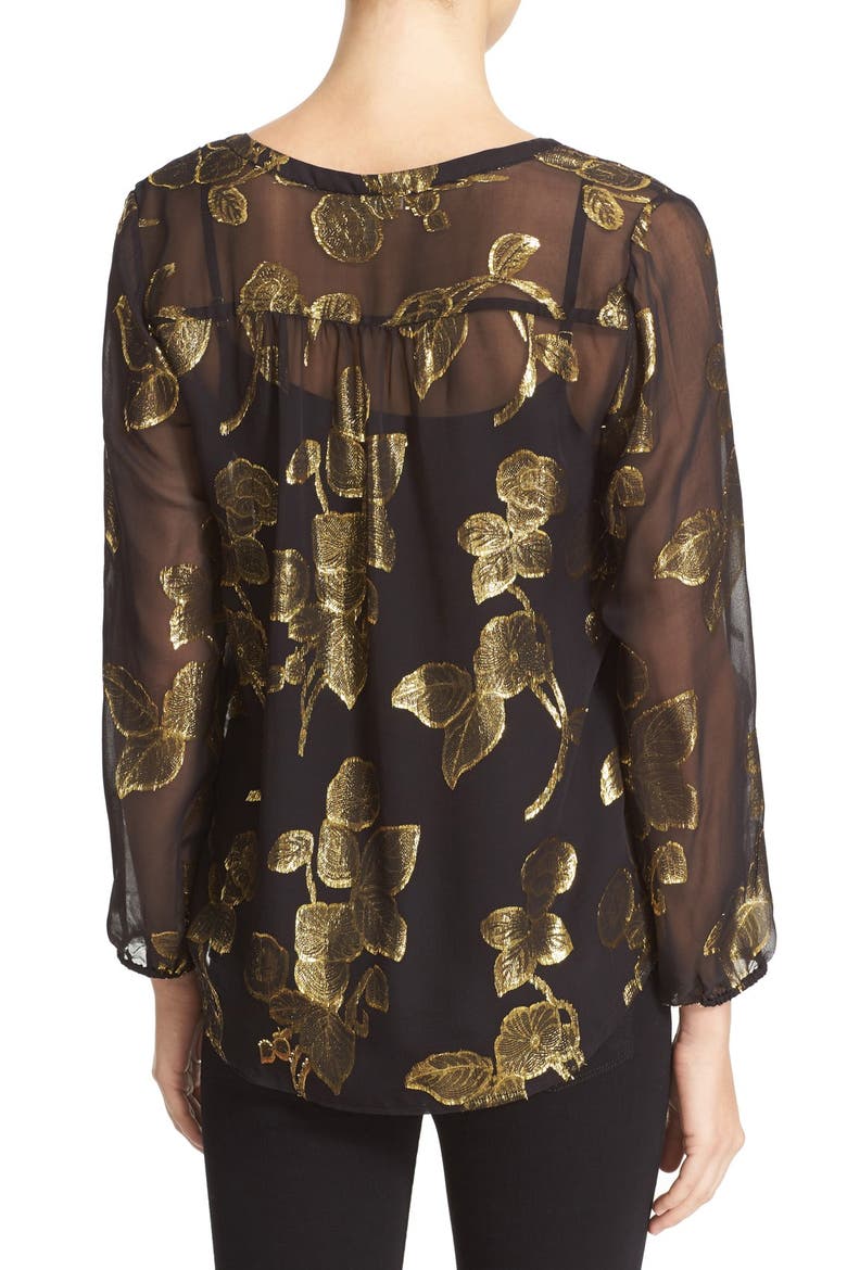 'Vashti' Metallic Silk Print Popover Top (Nordstrom Exclusive), Alternate, color, CAVIAR/ GOLD