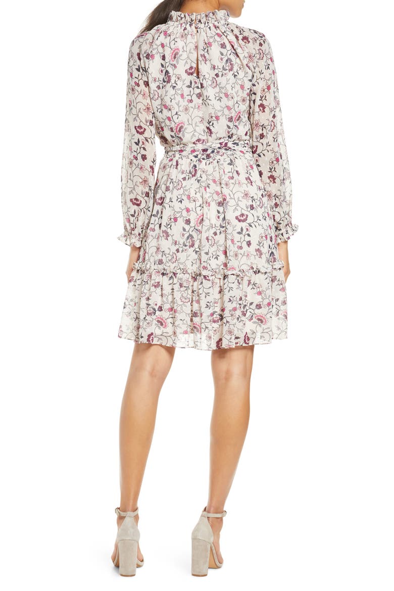 Floral Ruffle Long Sleeve Chiffon Dress, Alternate, color, IVORY