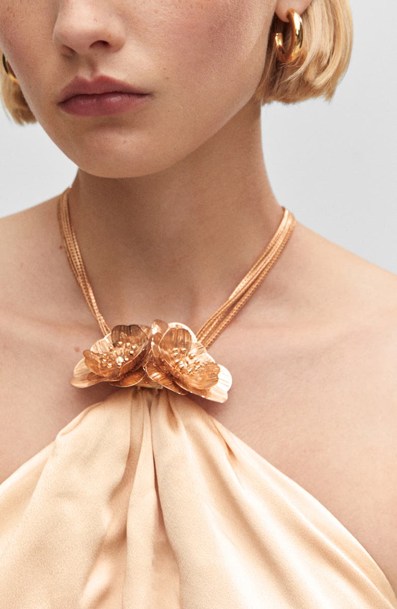 MANGO Metallic Flower Detail Halter Top, Alternate, color, 