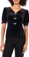 CeCe Rhinestone Bow Stretch Velvet Top
