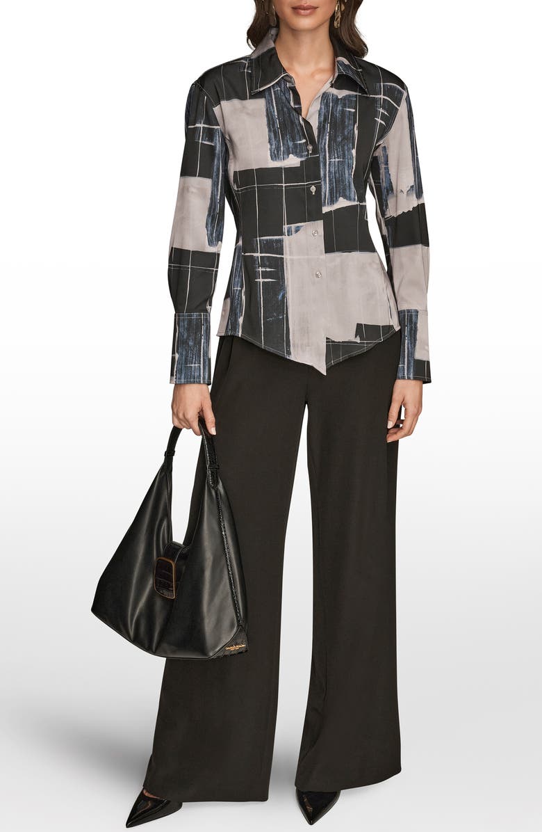 Donna Karan New York Print Satin Shirt, Alternate, color, Vapor Multi