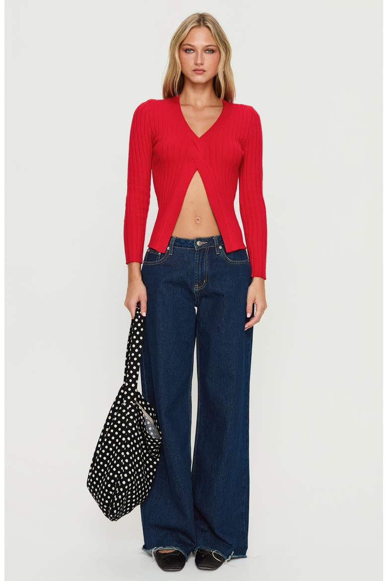 Donya Twist Detail Ribbed Top, Alternate, color, RED