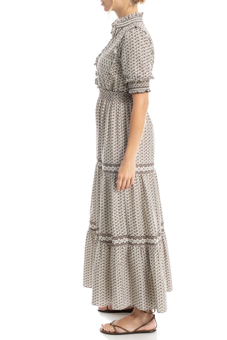 Floral Short Sleeve Tiered Maxi Dress, Alternate, color, MOCHA/ CREAM SPACIAL RIDDLES