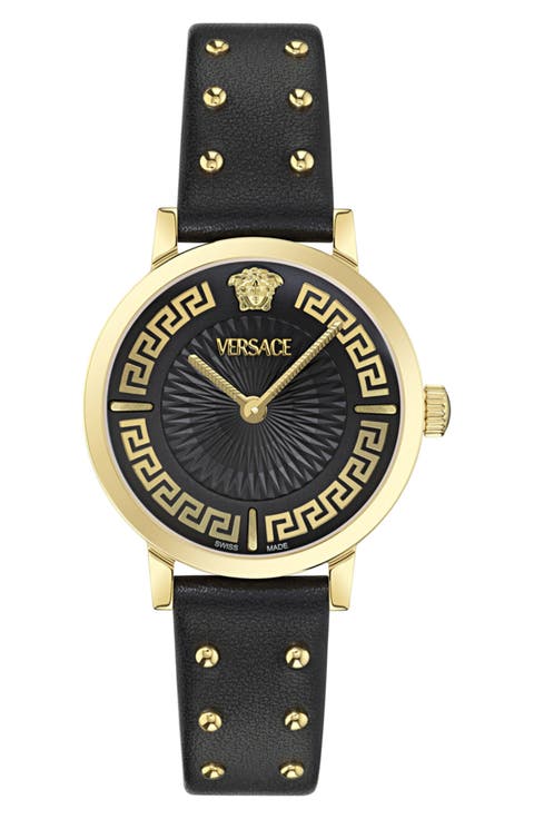 Renaissance Greca Leather Strap Watch, 35mm