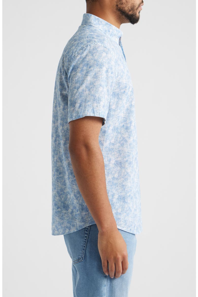 Hampton Abstract Print Short Sleeve Stretch Cotton Button-Down Shirt, Alternate, color, BLUE OMBRE GRID