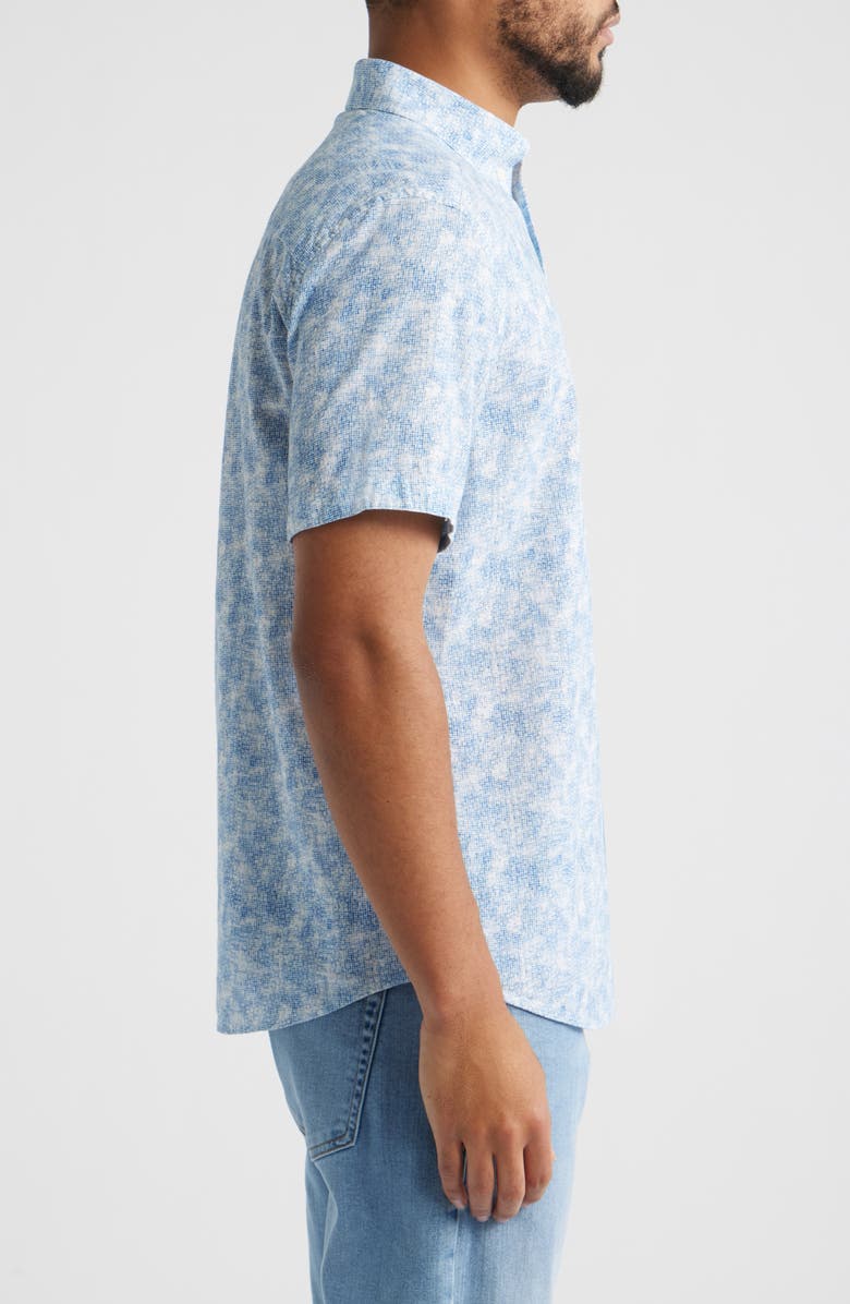 Johnston & Murphy Hampton Abstract Print Short Sleeve Stretch Cotton Button-Down Shirt, Alternate, color, Blue Ombre Grid