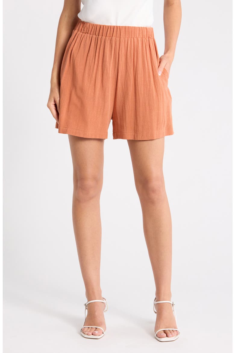 Elastic Waist Shorts, Main, color, RUST