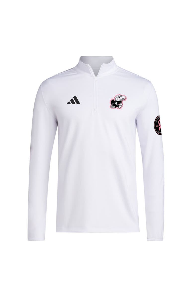 adidas Men's adidas White Kansas Jayhawks Wear Pink Quarter-Zip Pullover, Alternate, color, White