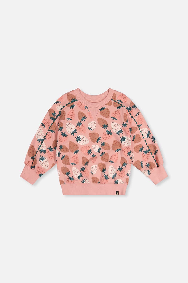Frosted Strawberry Cozy Relaxed Balloon Sleeve Sweatshirt, Main, color, Pink Strawberry Print