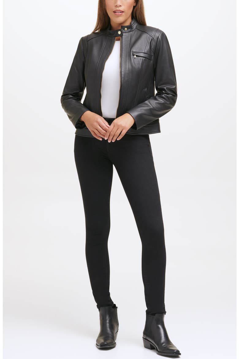 Moto Leather Jacket, Alternate, color, BLACK