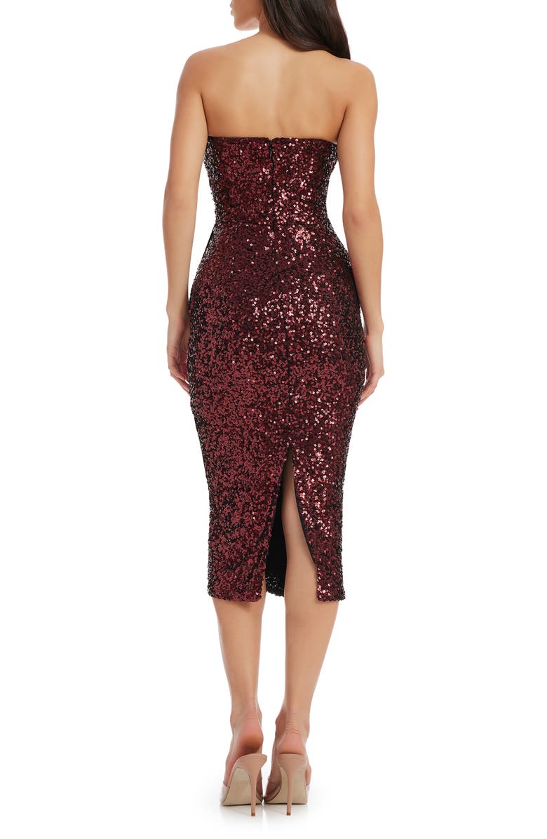Dress the Population Alexis Sequin Strapless Sheath Dress, Alternate, color, Port