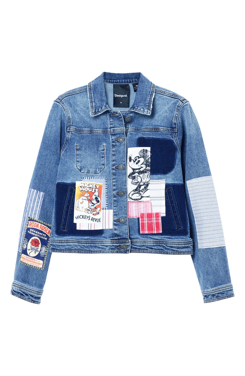 Desigual Mickey Mouse Patchwork Denim Jacket, Alternate, color,
