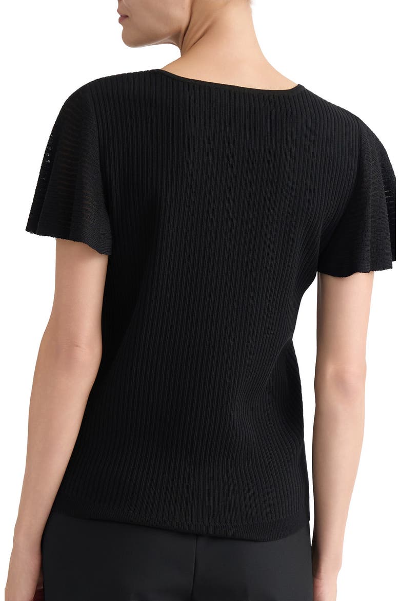 Flutter Sleeve Rib Sweater, Alternate, color, BLACK