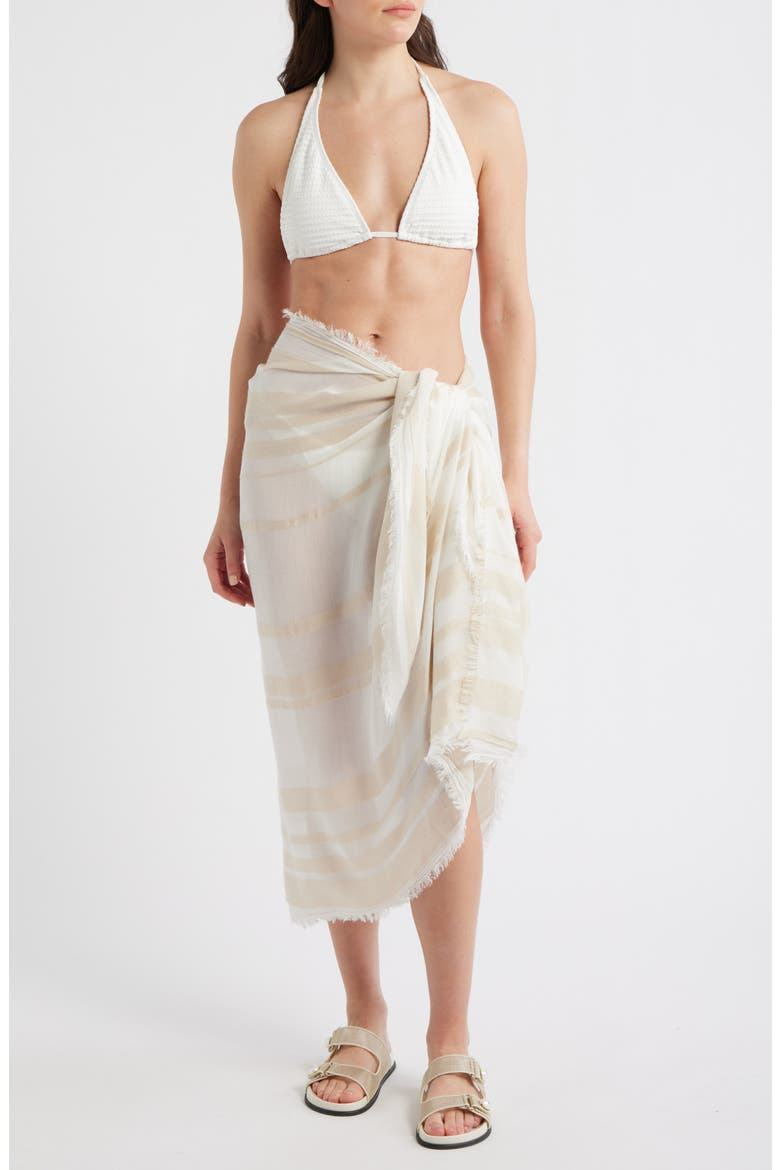 Sheer Stripe Pareo Wrap, Main, color, TAN- WHITE
