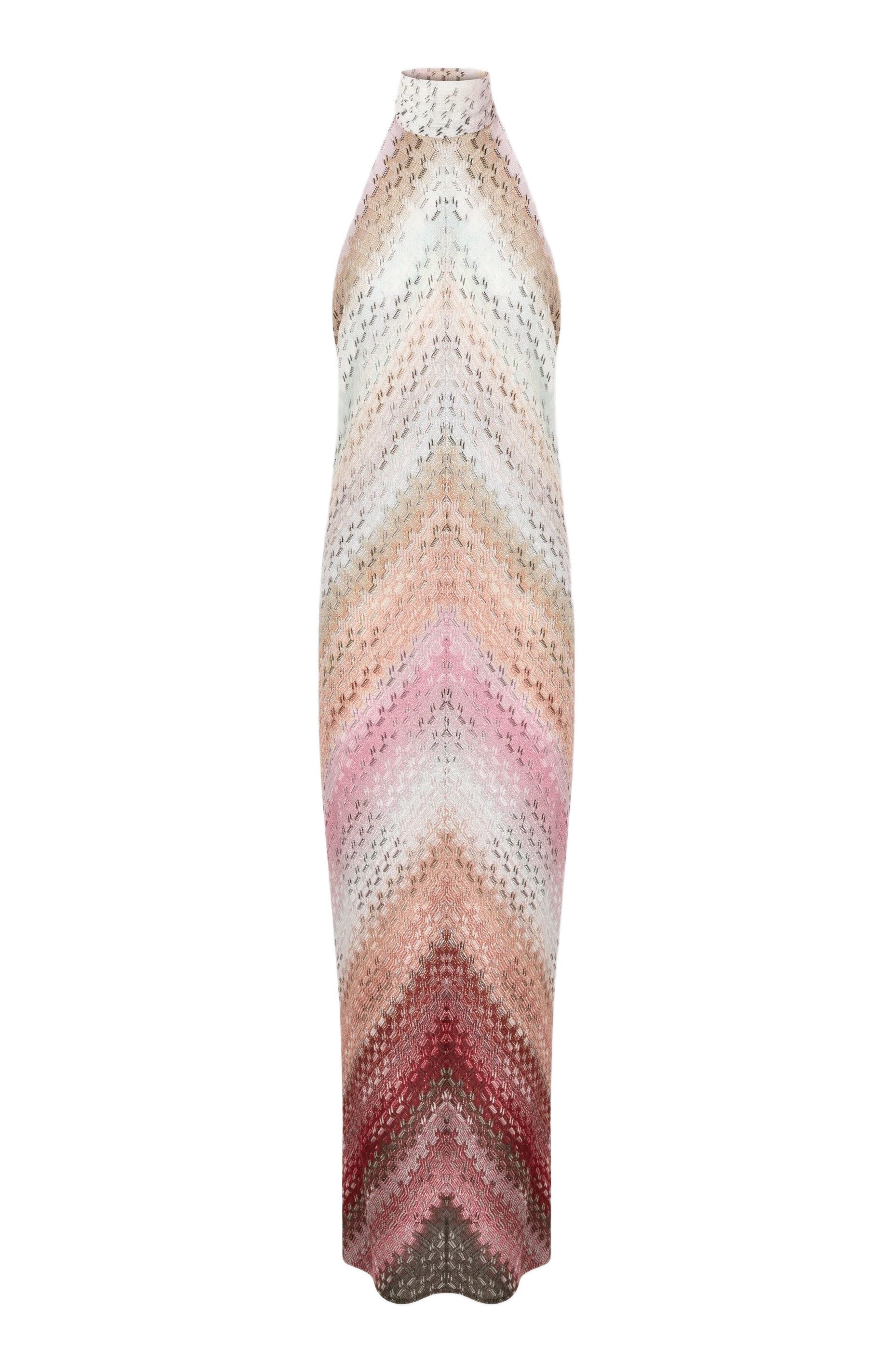 Long Halter-neck Dress With Staggered Zigzag Pattern - image 2