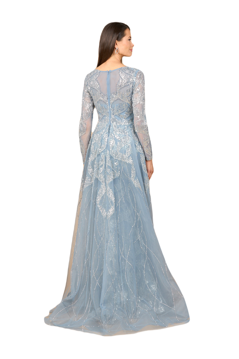 Long Sleeve Gown with Overskirt & High Neck, Alternate, color, Gunmetal