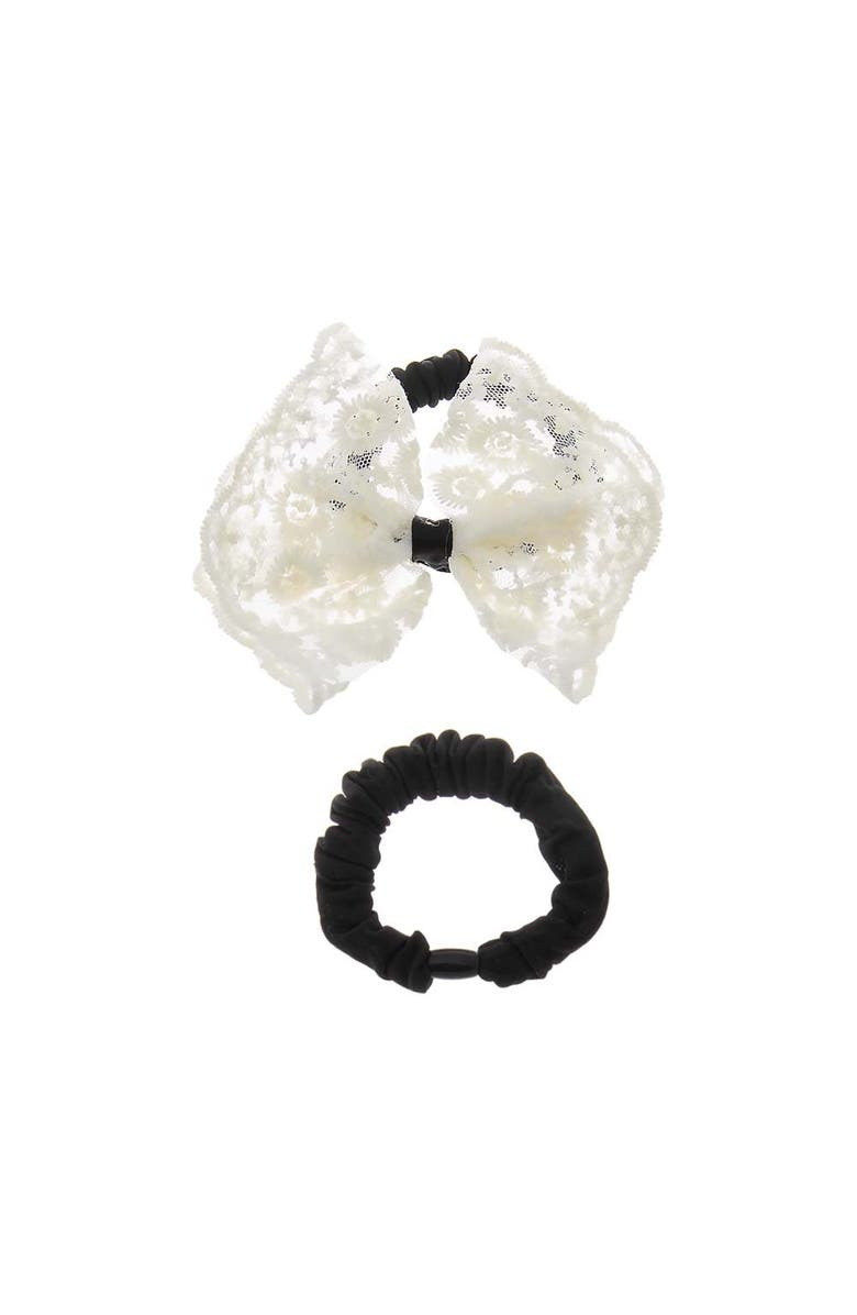 BY ADINA EDEN Black & White Lace Bow Hair Tie Duo, Main, color, Black & White