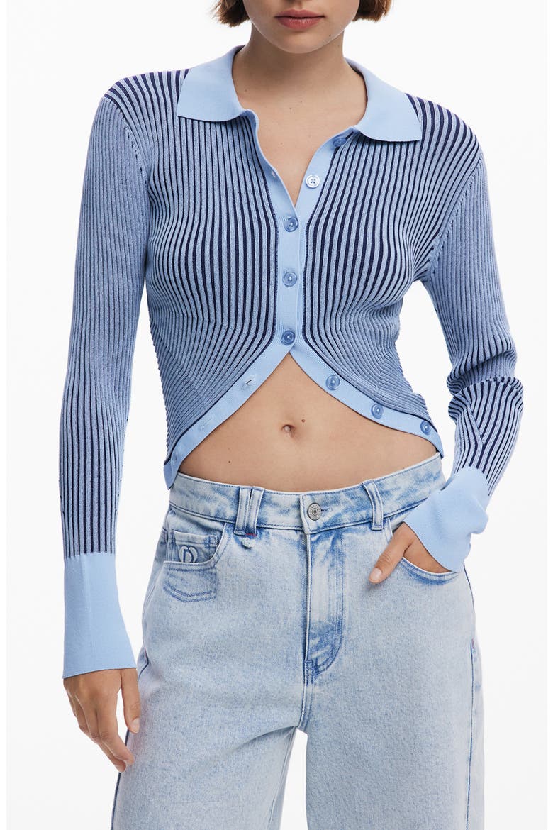 Stripe Collared Cutaway Cardigan, Main, color, BLUE