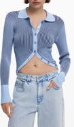Desigual Stripe Collared Cutaway Cardigan