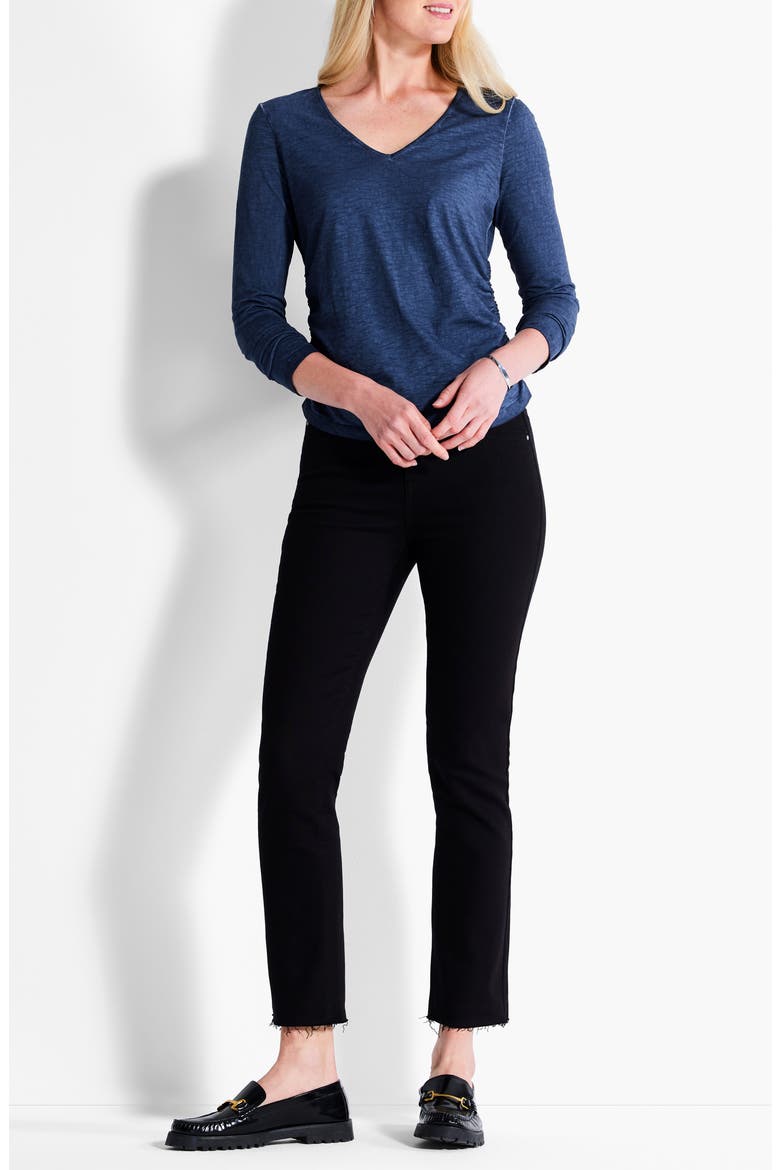 Ruched Long Sleeve Cotton Top, Alternate, color, DARK INDIGO