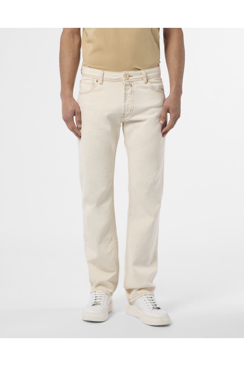 Embroidered 5 Pockets Regular Cut Jeans Men, Main, color, beige