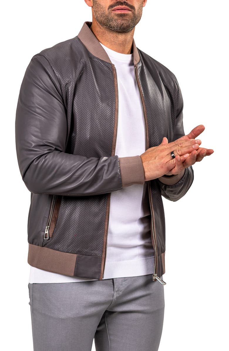 Maceoo Lambskin Leather Bomber Jacket, Alternate, color, 