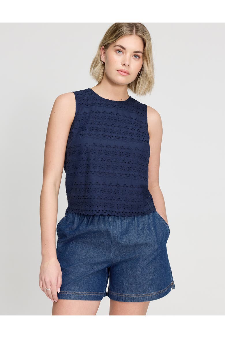 Gloria Cotton Broderie Sleeveless Top, Main, color, Navy
