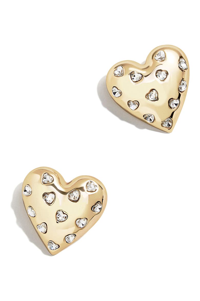Crystal Heart Stud Earrings, Main, color, CLEAR/GOLD