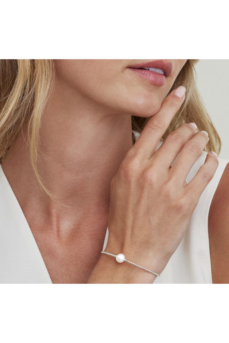 14K Gold White Freshwater Pearl Beaded Bangle Bracelet, Alternate, color, White Gold Base