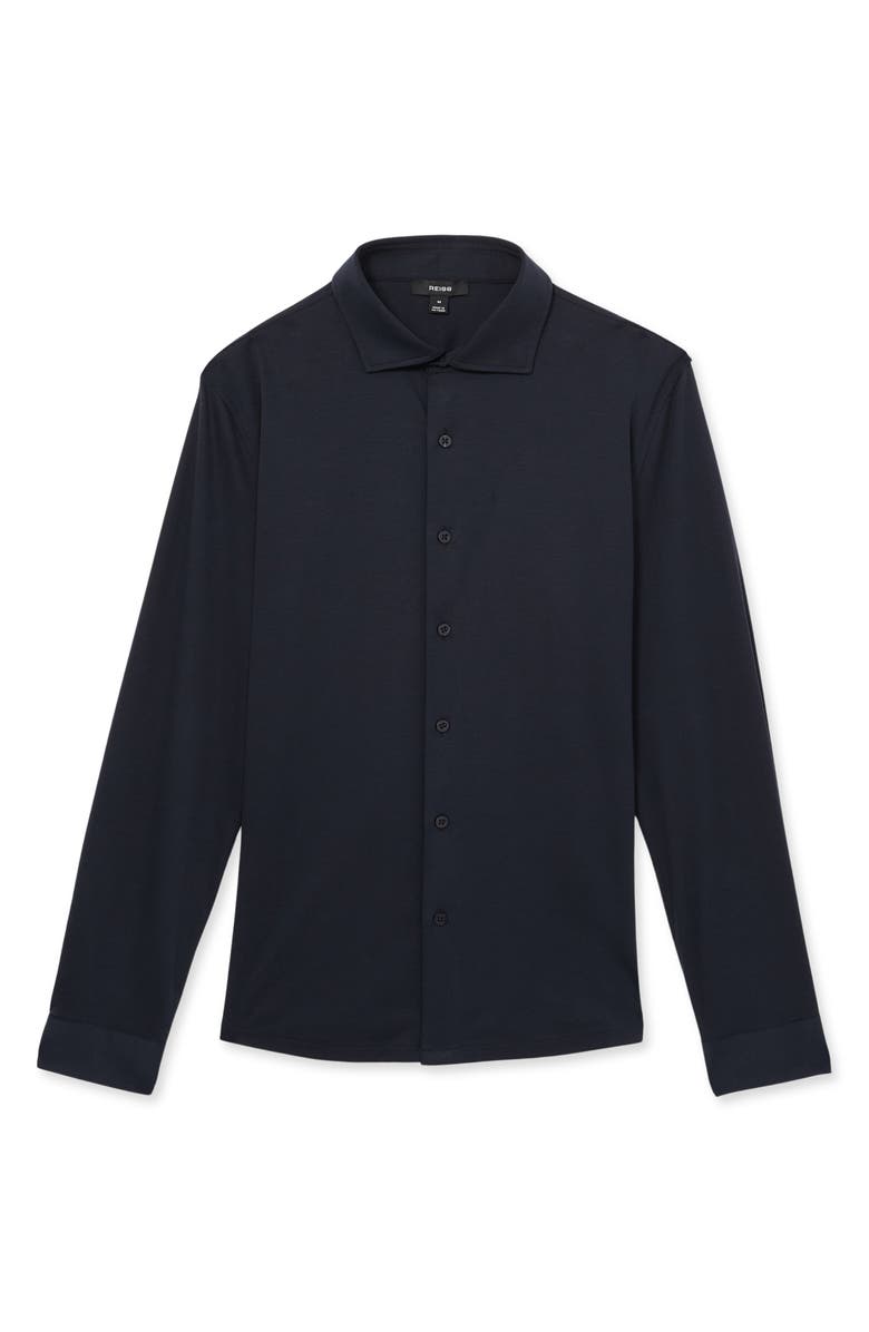 Reiss Duke Air-Water Slim Fit Knit Button-Up Shirt, Alternate, color, Navy