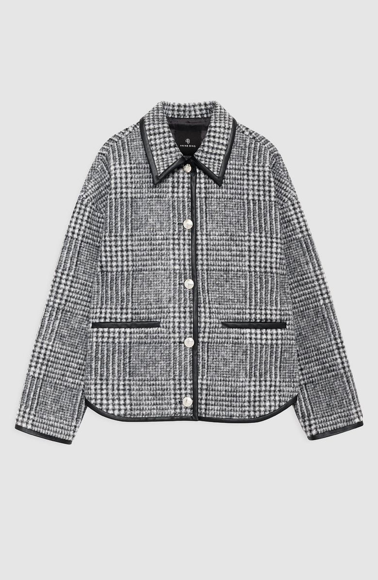 ANINE BING Camden Black and Grey Check Jacket, Alternate, color, Black / Grey Check