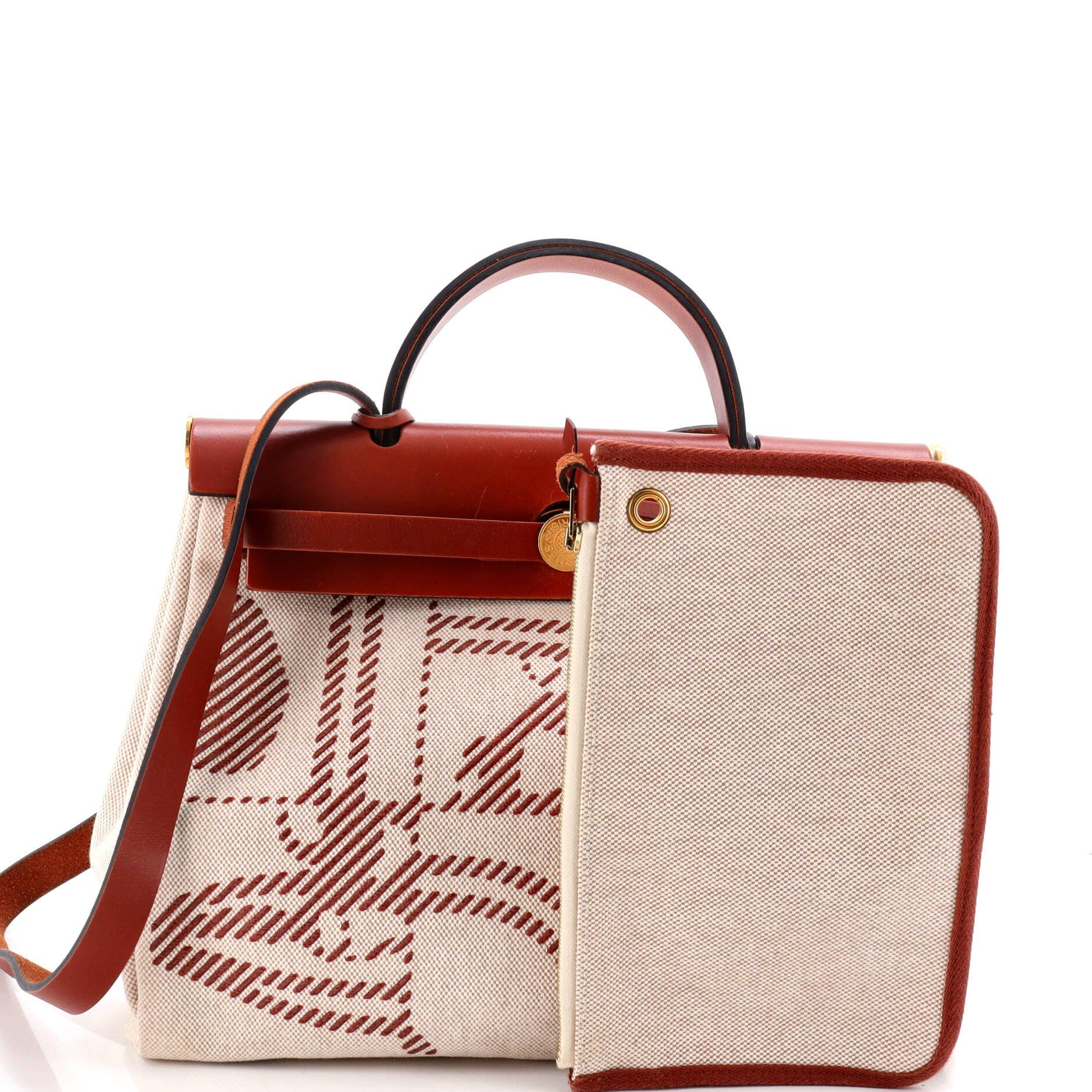 Pre-Owned Hermes Herbag Zip Relief Brides de Gala Toile and Leather 31, Alternate, color, Cuivre