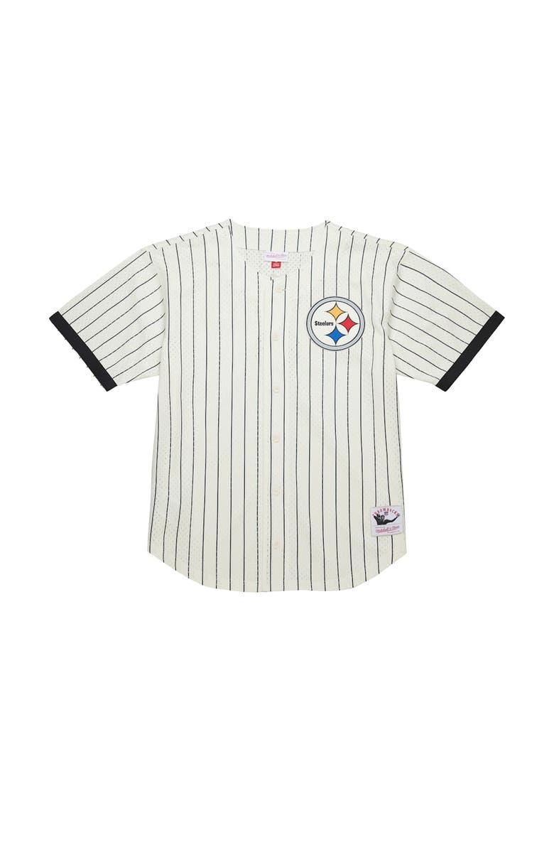 Mitchell & Ness Men's Mitchell & Ness  Cream Pittsburgh Steelers Final Seconds Vintage Logo Mesh Button-Up Shirt, Alternate, color, 