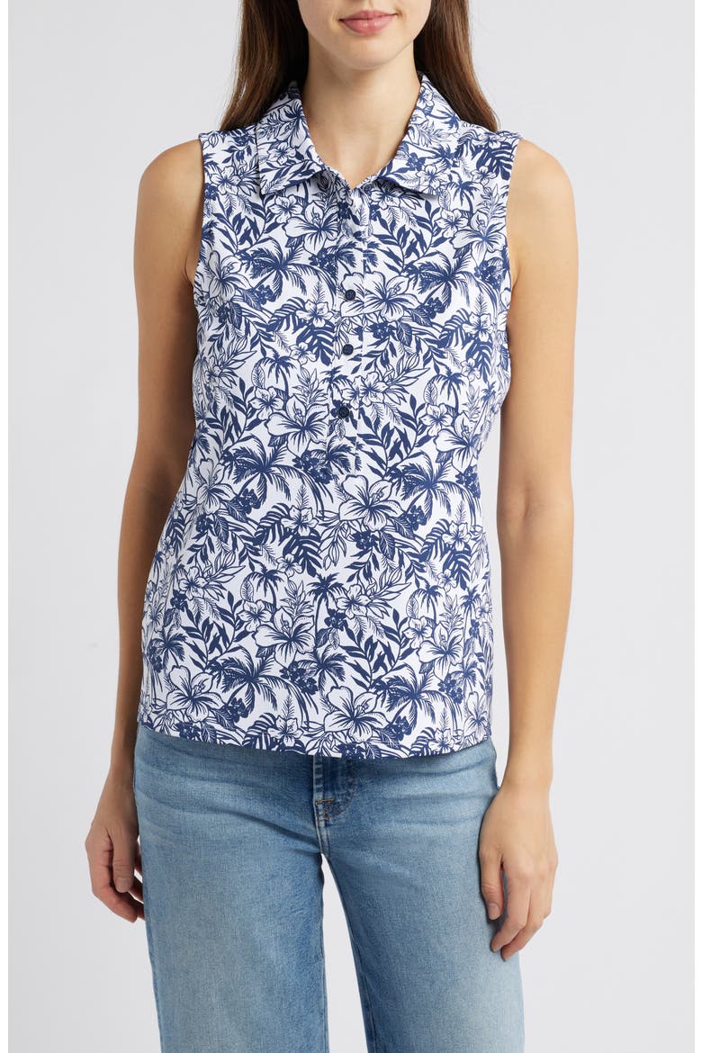 Aubrey Seaport Floral Sleeveless Performance Polo, Main, color, ISLAND NAVY