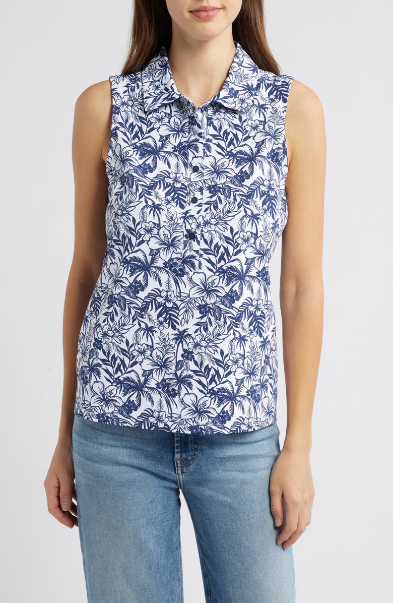 Tommy Bahama Aubrey Seaport Floral Sleeveless Performance Polo, Main, color, Island Navy