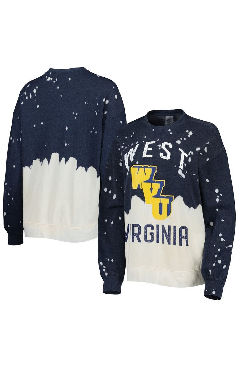 GAMEDAY COUTURE Women's Gameday Couture Navy West Virginia Mountaineers Twice As Nice Faded Dip-Dye Pullover Sweatshirt, Alternate, color, Navy