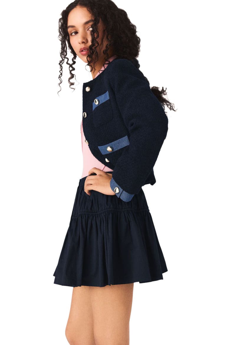 Tweed jacket with denim trim, Alternate, color, Navy